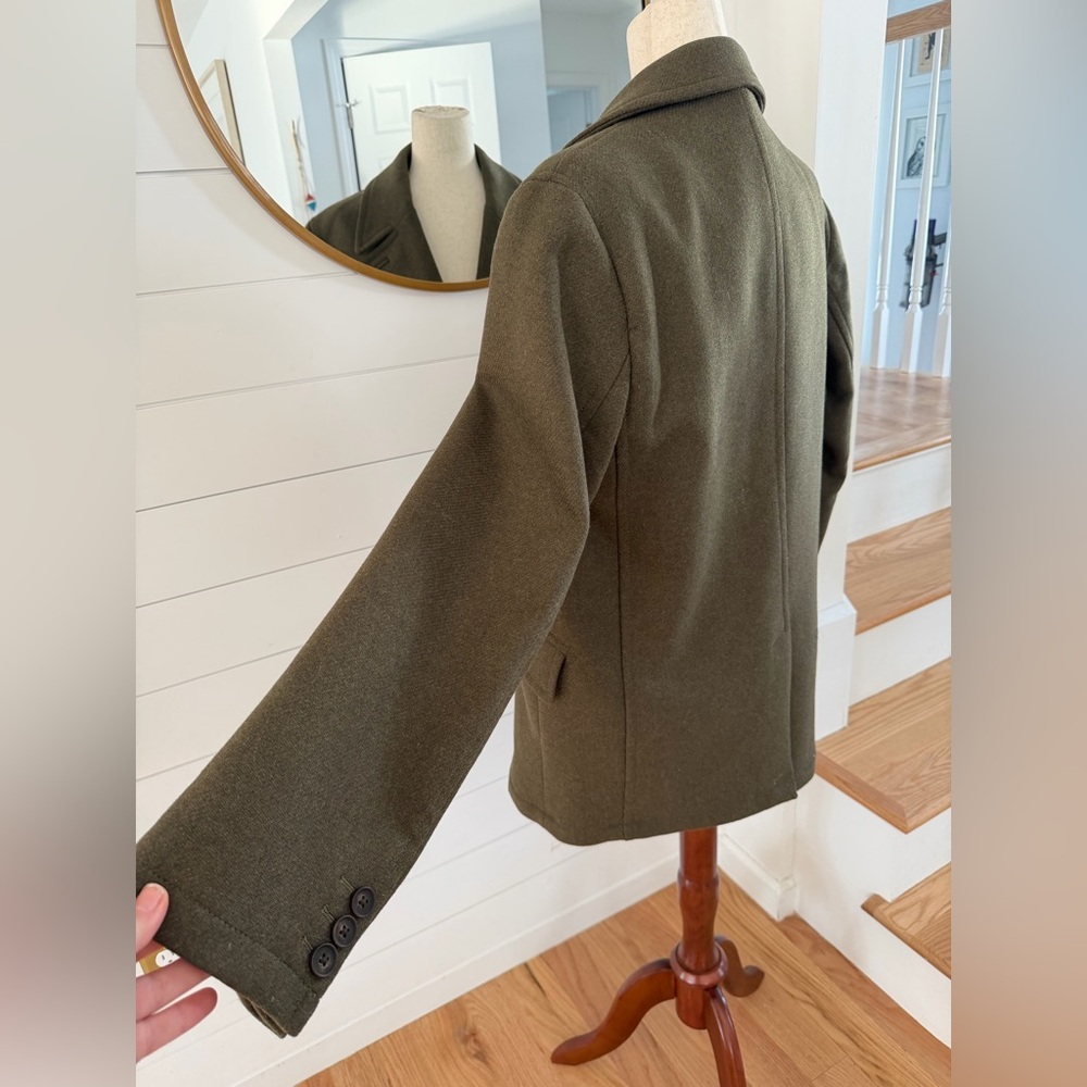 Ted Baker Men's Olive Wool Double-Breasted Military Style Peacoat - Large - Picture 7 of 12